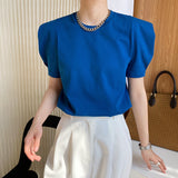 Women's T-shirt Summer Short-Sleeved T-shirt Women's Loose round Neck I Puff Sleeve Top