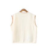 Women Knitted Cardigan Spring Knitted Embroidered Single Breasted Vest Jacket