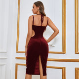 Women Dress Hollow Sheath Velvet Spaghetti Straps Dress