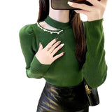 Women Knitwear Autumn and Winter Hollow out Shoulder-Baring Sweaters Bottoming Shirt