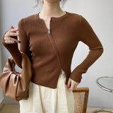 Women Cardigan Sweater Autumn Coat Zipper Slim Fit Short Long Sleeve Top Coat 8t8160