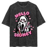 Washed Diablo Halloween printed street retro t-shirt, crew neck short sleeves