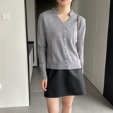 Women Cardigan Sweater Autumn Single Breasted Loose-Fitting V-neck Long Sleeves Knitted Sweater Cardigan 8t8306