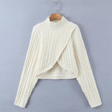 Women Sweater Knitwear Autumn and Winter Turtleneck Long Sleeve Cross Sweater Women's Short Sweater