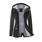 Women's Trench Coat Long-Sleeved Waterproof Mid-Length Trench Coat Women's Hooded Striped Raincoat
