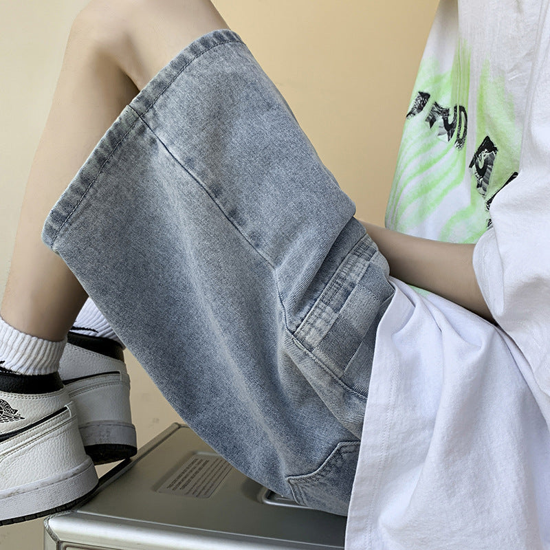 Men Jeans Denim Shorts Men's Fifth Pants Summer Loose Straight Cargo Pants