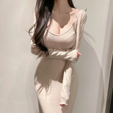 Women Dresses V-neck Strap Long Sleeve Short Outer Coat Suit