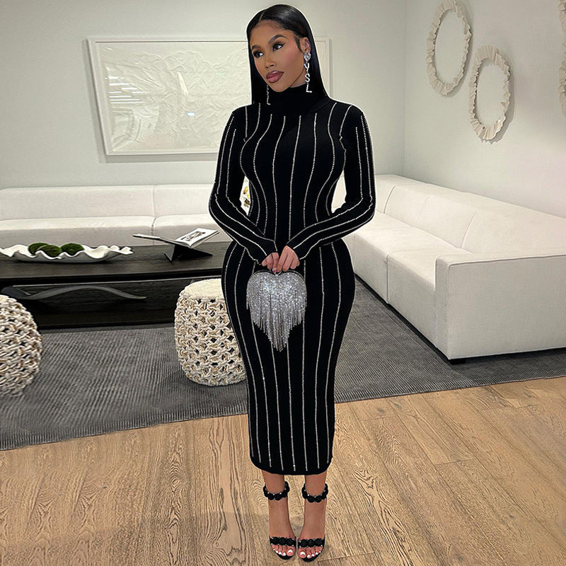 Women Dresses Spring Slim-Fitting Turtleneck Long Sleeve Dress