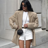 Women Trench Coat Autumn Winter Retro Khaki Blazer