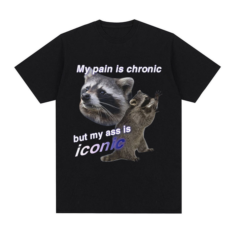 Funny My Pain Is Chronic But My Ass Is Iconic Raccon Meme T-shirt