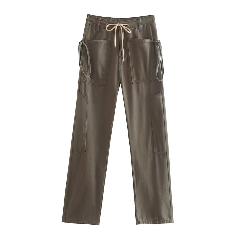 Women Sweatpants Retro Overalls Casual Wide-Leg Trousers