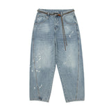 Men Jeans Vintage Wash Splash-Ink Overalls Denim Trousers