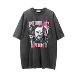 Men Vintage T-Shirt Printed T-shirt Men's Loose Distressed Washed round Neck Short Sleeve