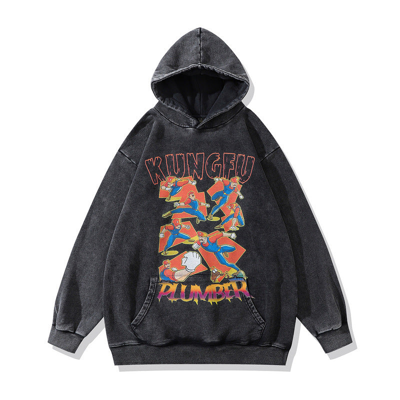 Men Hoodie Vintage Distressed Loose Terry Coat for Men and Women