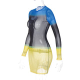 Women Dresses Summer Sexy Mesh round-Neck Long-Sleeved Dress