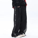 Men Sweatpants Loose Wide-Leg Pants Striped Stitching Tooling Straight Casual Trousers