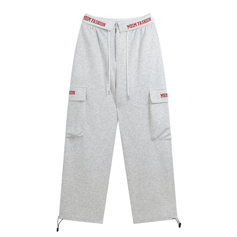 Men Sweatpants Pocket Cargo Pants Men Loose Leisure Sports Trousers Embroidery Letters Drawstring Jogger Pants