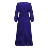 Women Date Dress Autumn and Winter V-neck Long Sleeve Pleated Dress