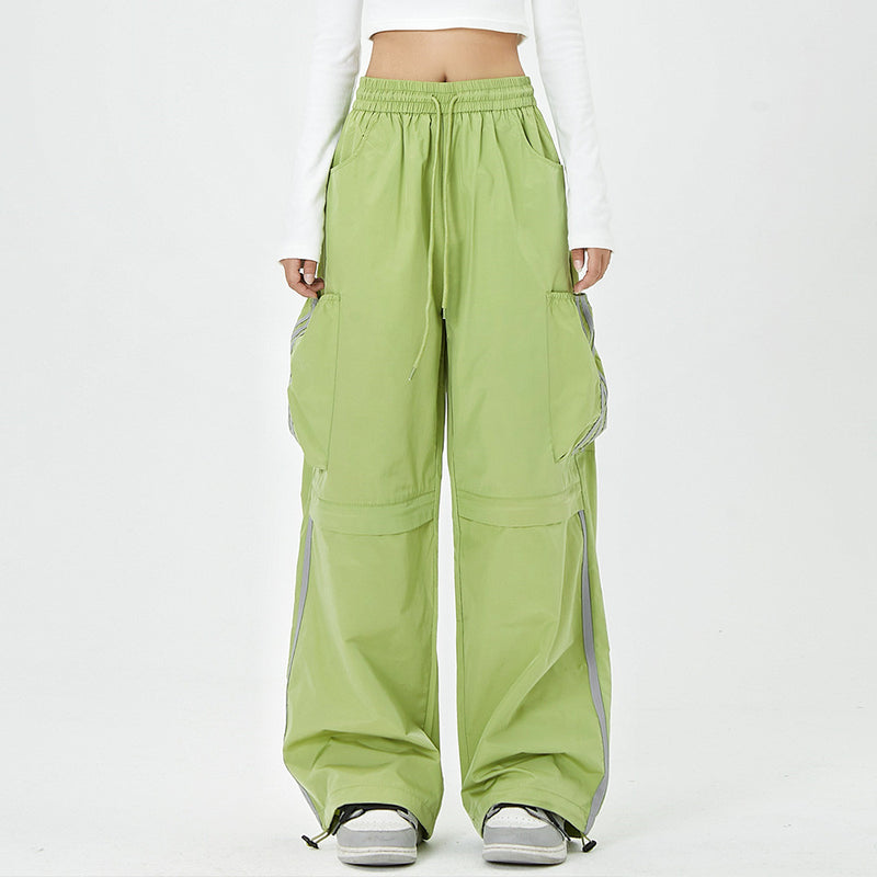 Men Sweatpants Side Stitching Tooling Straight-Leg Trousers Casual Elastic Waist Drawstring Ankle Banded Pants