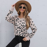 Women Knitted Sweater Autumn and Winter Leisure Women's Loose Leopard Print Long Sleeve Sweater