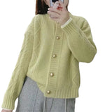 Women Knitwear Autumn Winter Retro Crew Neck Sweater Loose Knitted Cardigan