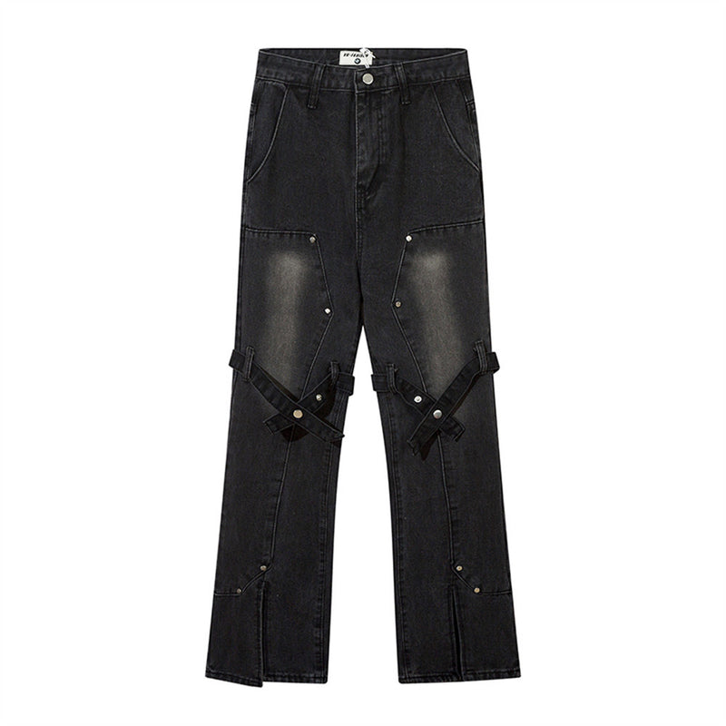 Women Pants Lace-up Skinny Jeans Straight-Leg Pants