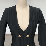 Women Evening Dress Double Breasted Dress Bandage Gown V-neck