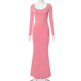 Women Dresses Casual Long Sleeve Slim Fit Camisole Dress (Bla0420)