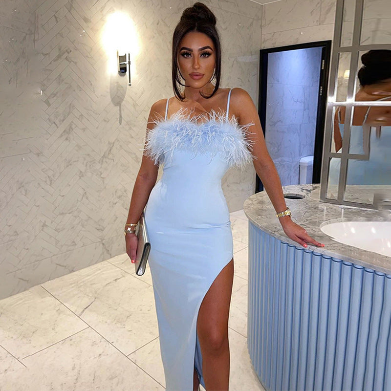 Women Dresses Autumn Sexy Slim Fit Slit Sling Dress