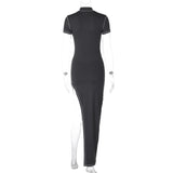 Women Dresses Spring Summer Slim-Fit Split Short Sleeve Dress