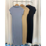 Women Dresses High Collar in Blue Dress Slit Midi Skirt