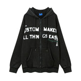 Men Hoodie Vintage Fleece-Lined Hooded Zip Jacket