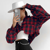 Women Trench Coat Short Plaid Long Sleeve Shirt Winter