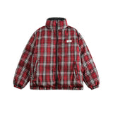Unisex Winter Cotton Coat Stand-up Collar Cotton-Padded Clothes Double-Sided Plaid Cotton-Padded Jacket