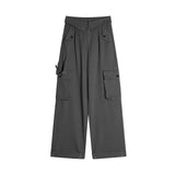 Men Sweatpants Loose-Fitting Wide-Leg Trousers Flanging Solid Color Sports Multi-Pocket Workwear Straight-Leg Pants