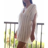 Women Knit Beach Cover Spring Sun Protection Shirt Knitted V-neck Beach Sun Protection Clothing