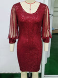 Women's Evening Gown Long Sleeve Sequins Dress Sexy Retro Evening Dress