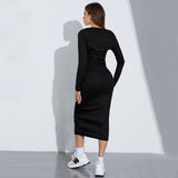 Women Dress Fall/Winter Hip-Wrapped Mid-Length Dress Sexy Long Sleeve Two-Piece Set Dress