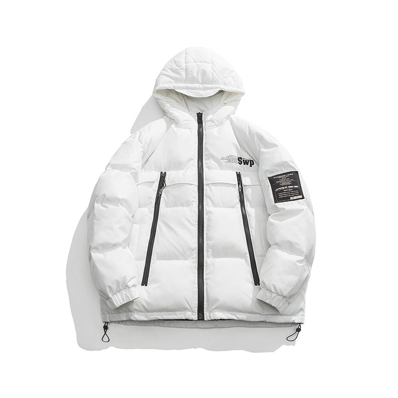Unisex Winter Cotton Coat Zipper Decorations Hooded Cotton Coat Vintage Loose and Warm Cotton Coat