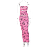 Women Dresses Spring and Summer Print Hollow Backless Slim Fit Dress
