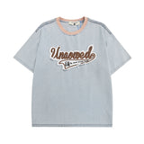 Men T Shirt Vintage Denim Stitching Embroidered Short Sleeve T-shirt