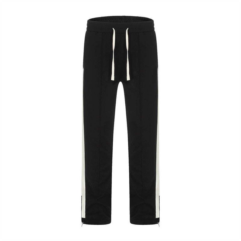 Men Sweatpants Colorblock Casual Pants Boys Zipper Slit Loose Wide Leg Pants