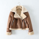 Women Leather Jacket Lapel Fur Integrated PU Leather Coat Autumn and Winter Fleece-Lined Leather Jacket Motorcycle Jacket