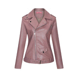 Red Leather Jacket Lapel Slim Women Leather Coat Zipper Elegant Pu Women's Leather Coat