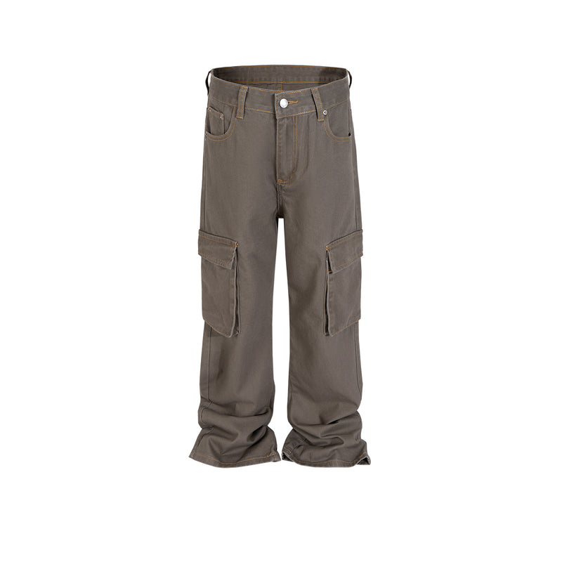 MIJKO Men Vintage Pants MIJKO High Street Wash Straight Tooling Casual Jeans
