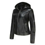 Red Leather Jacket Spring and Autumn Hooded Leather Coat Women's Detachable Hat Windproof Jacket