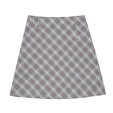 Women Skirt Plaid A- line Dress Girls Casual Embroidered Skirt