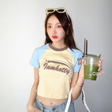 Women T-shirt Letter Printing Casual Short Midriff-Baring Top