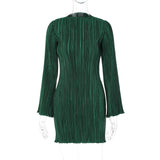 Women Dresses Autumn Striped Slim Fit round Neck Long Sleeves Sheath Dress