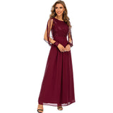 Women Evening Gown Sexy Chiffon Stitching Sequins Dress